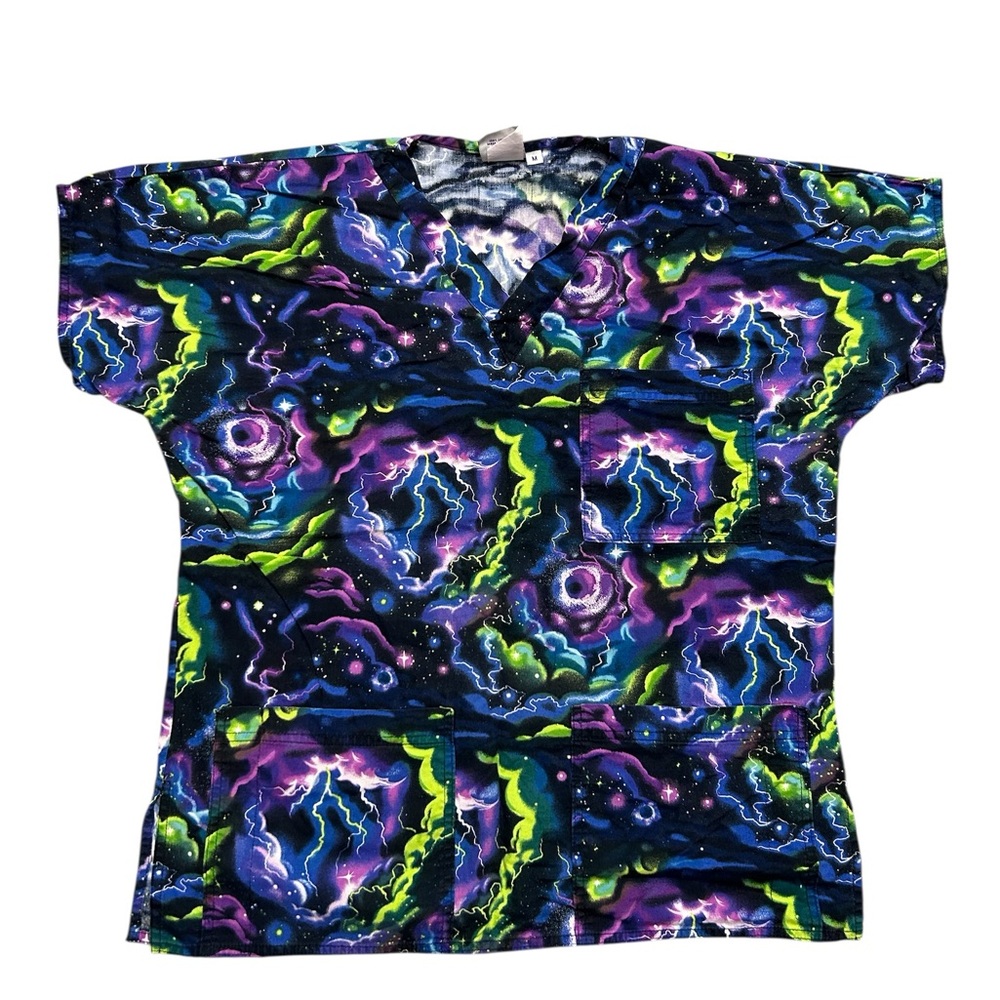 2/$20 Colorful Galaxy Print Women's Scrub Top